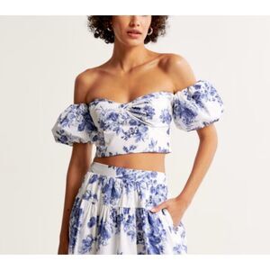 Abercrombie & Fitch Crop Top Womens L White Floral Puff Sleeve